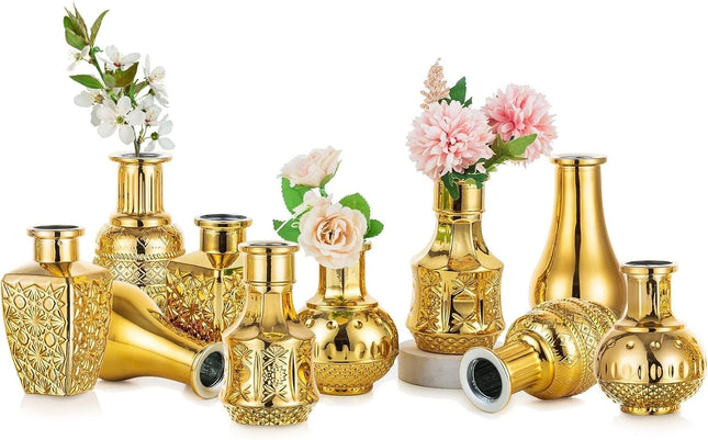 NUPTIO Gold Glass Bud Vases Vintage Flower Vase Set – Small Vase Set