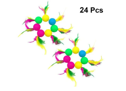 POPETPOP Feather Cat Ball Toy Set – 24 Pack Interactive Kitten Toys