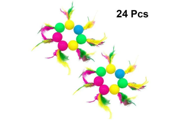 POPETPOP Feather Cat Ball Toy Set – 24 Pack Interactive Kitten Toys