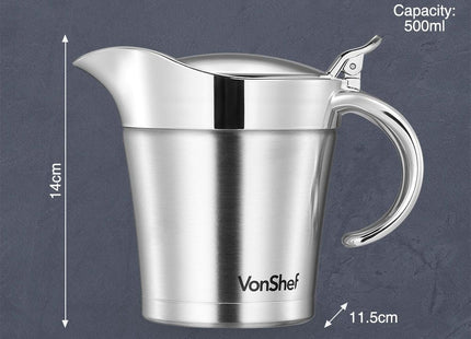 VonShef Insulated Gravy Jug with Lid – 500ml Stainless Steel