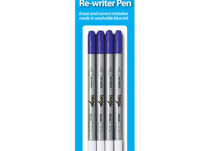 Tiger Ink Eraser & Re-Writer Pens – Pack of 4, Washable Blue Ink
